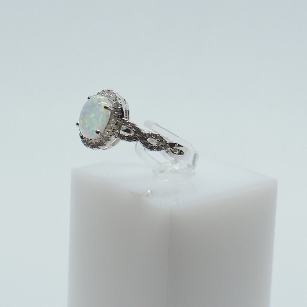 925 Sterling Silver Filigree Style White Opal Ring - Picture 4 of 4